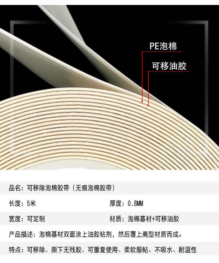 海翔之星可移除泡棉膠帶高粘可易不殘膠可反復多次使用